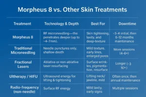 How Often Can I have Morpheus 8? 2 Table to show benefits of Morpheus 8 Barton-le-Clay compared to other skin treatments